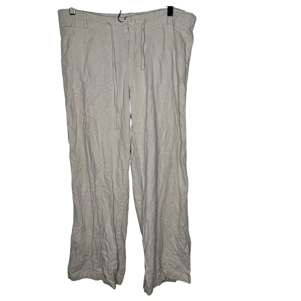 Just Living Linen Blend‎ Wide Leg Pants Natural Beige Drawstring Waist Casual L